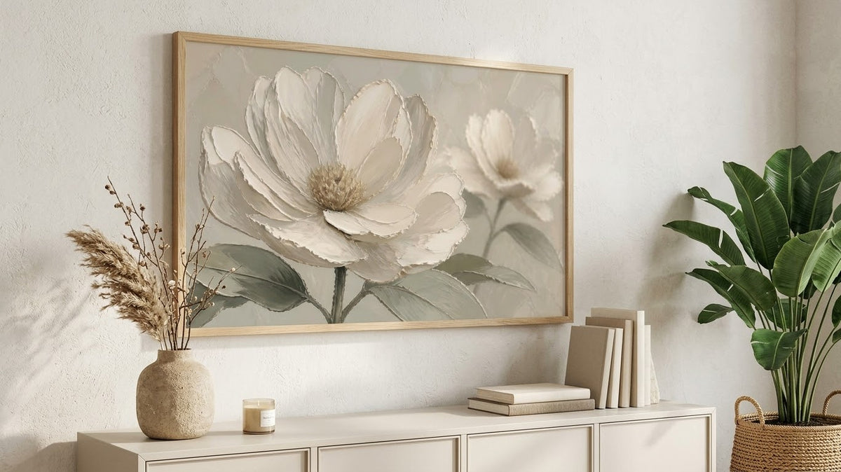 Neutral Abstract Floral Canvas, Textured Effect Cream Flower Wall Art
